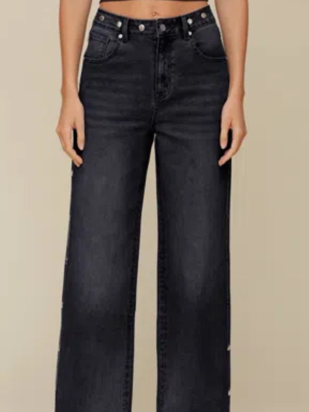 Avec Les Filles Black Wide-Leg Jeans with Silver Stud Detailing